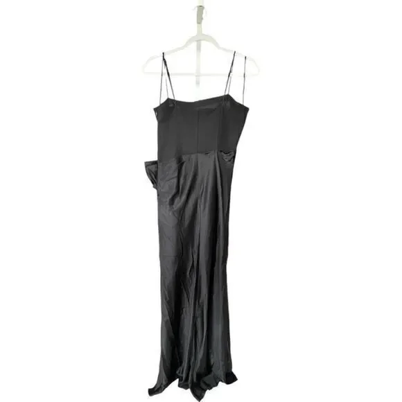 Cinq a Sept Drina Gown High‎ Low Crepe Satin Bow Size 6 Black - Picture 4 of 9